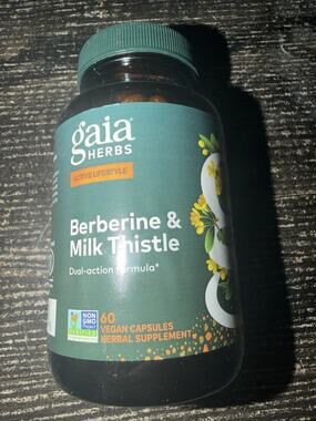 Gaia Herbs Berberine Milk Thistle Dual Action Formula 60 Vegan Capsules Ex 1/29